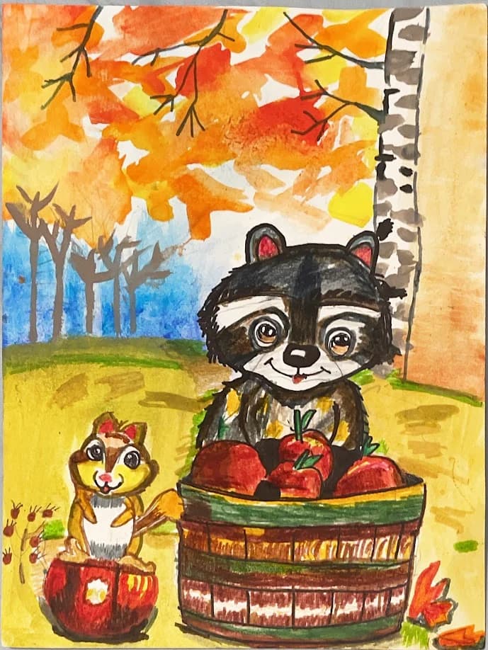 Artwork by a young patient - Cat and Squirrel