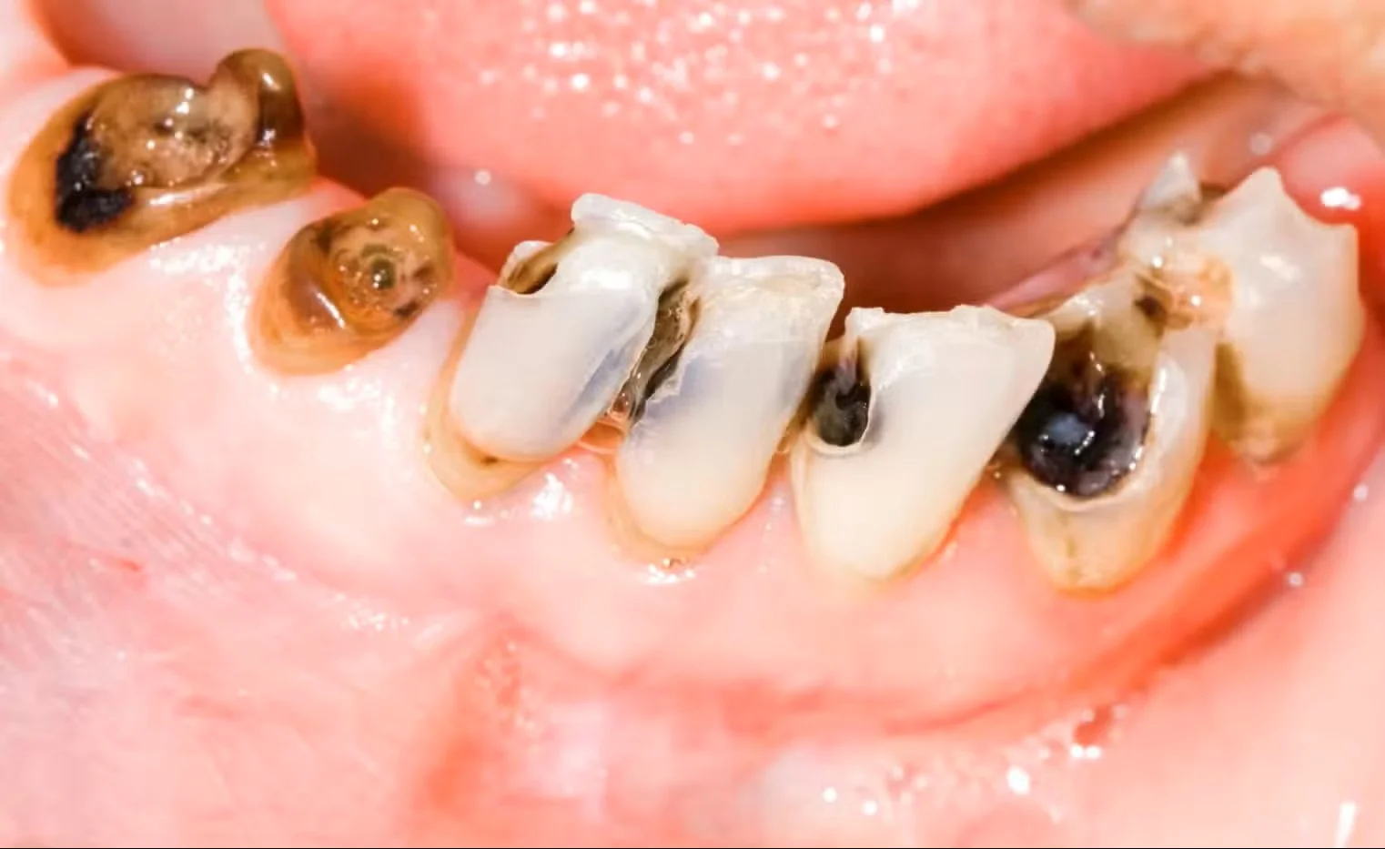 Extensive decay damaging crown of tooth